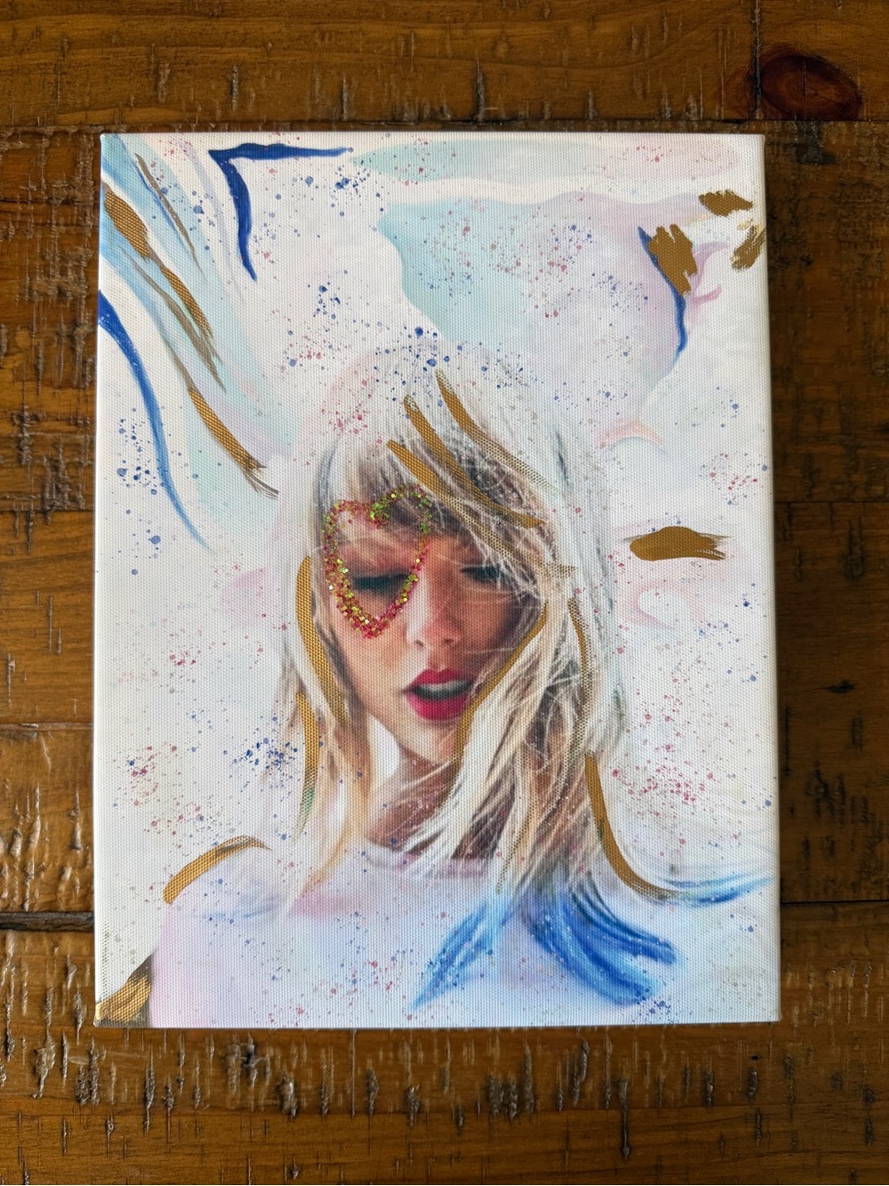 Taylor Swift Portrait Canvas Art in White, Gold and Blue